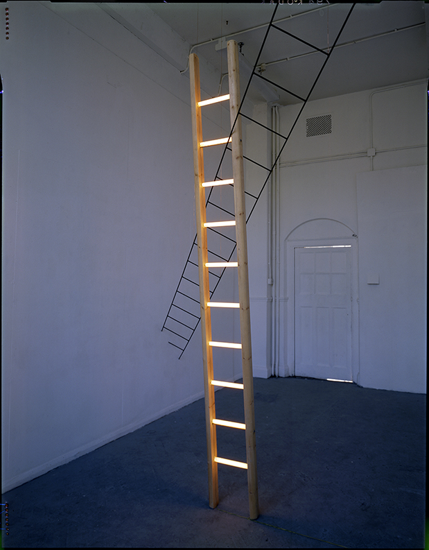 Ladder with lights for rungs, installed at the Camberwell School of Art Project Space, 1990